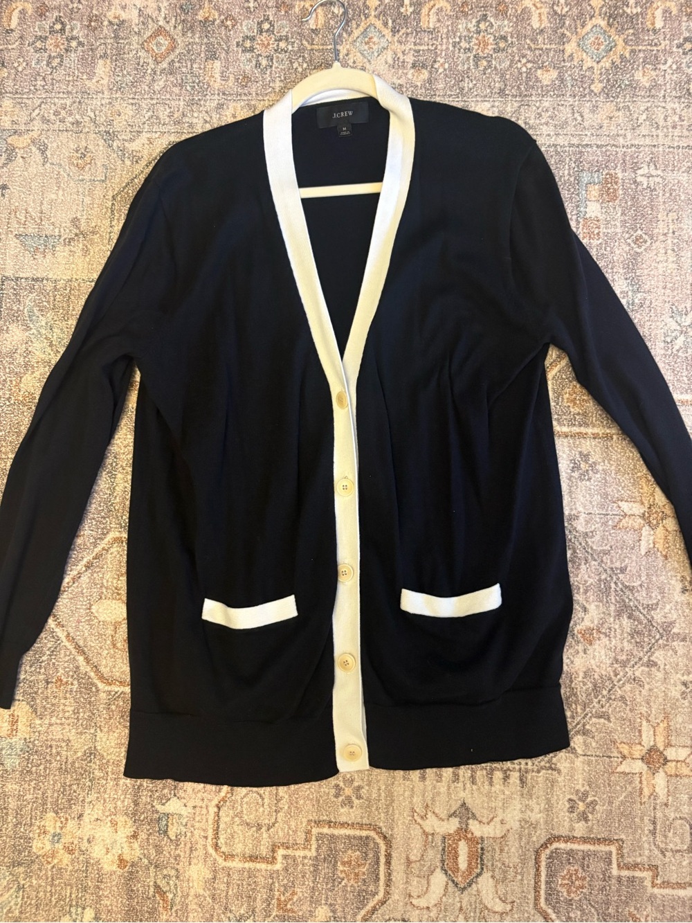 J. Crew Women’s Black Cardigan with Cream Trim